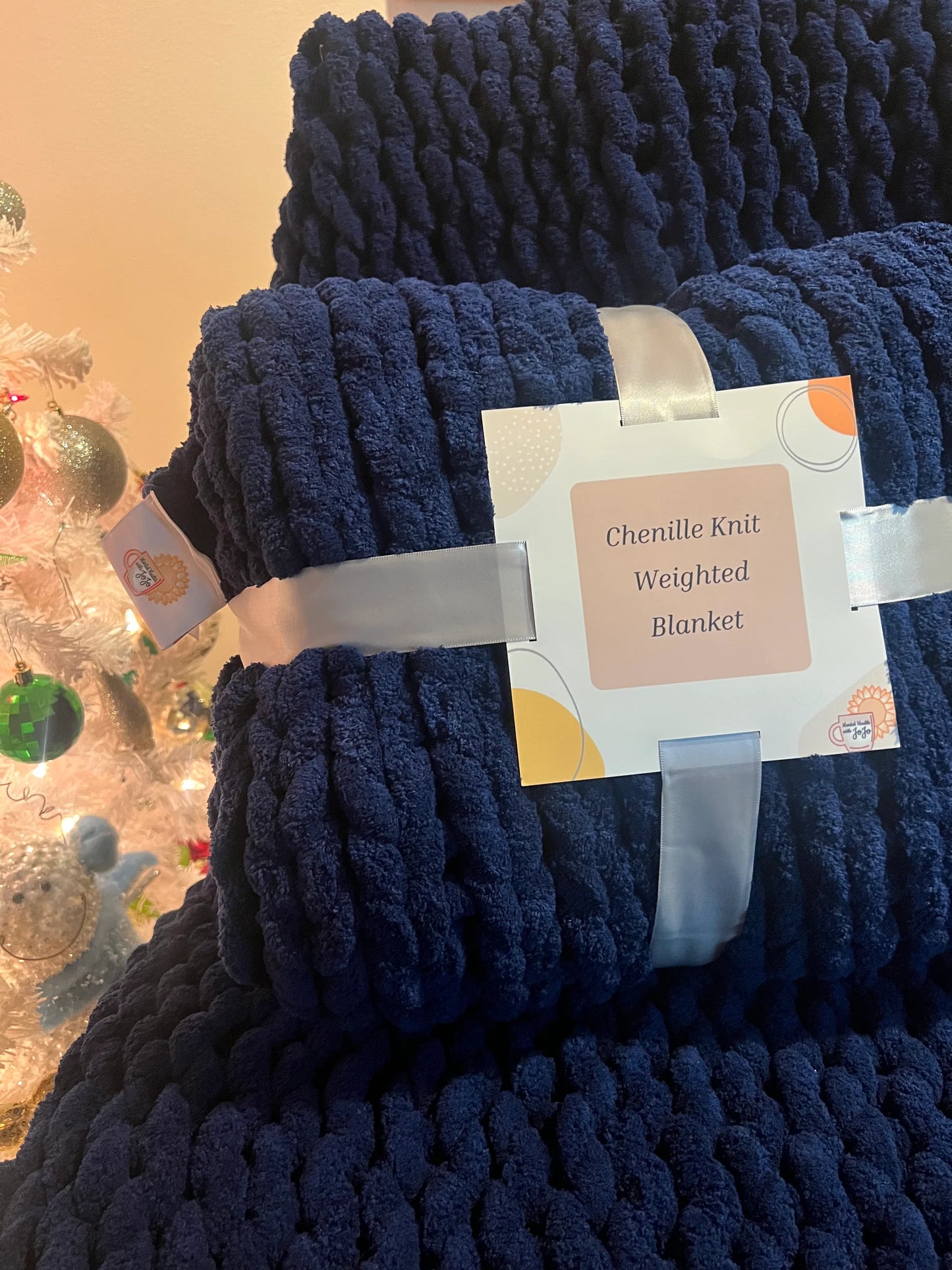 Navy Chenille Knit Weighted Blanket as a Gift