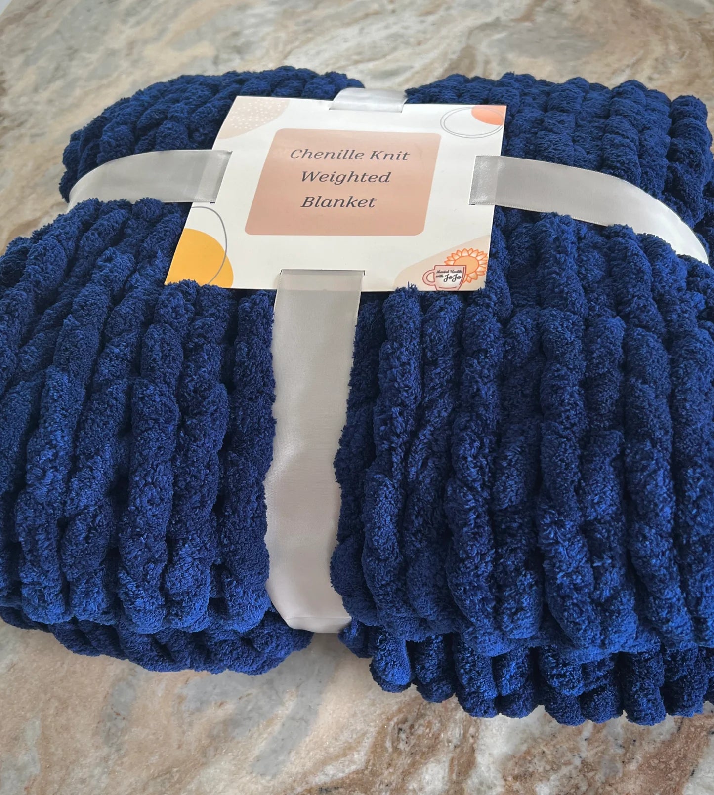 Navy Chenille Knit Weighted Blanket Folded